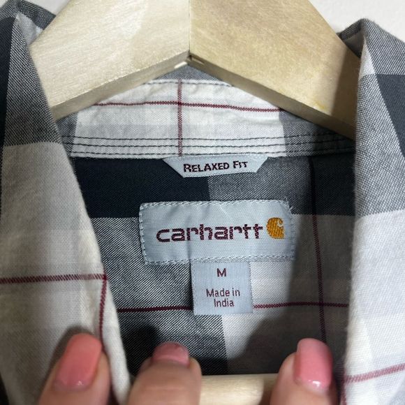 CARHARTT Relaxed Fit Short Sleeve Button Down Shirt Men’s Size Medium Gray - Picture 4 of 5